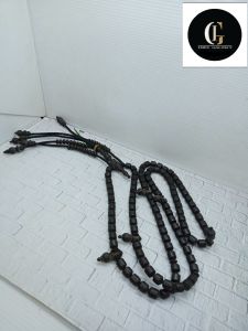 Tasbih tijani kayu Kelor Hitam motif Marjan benang rajut A194