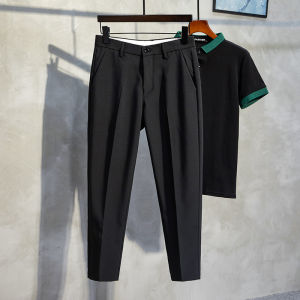 Autumn Winter Thick Woolen Mens Suit Pants Straight Leg Drapey Casual Long Trousers Anti-Wrinkle High Waist Suit Pants