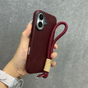 Leather Phone Case for Apple 16Promax 15Pro 14 13 Models with Photography Key Magnetic Absorption Shockproof Red Wine Color