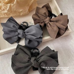 Kẹp Tóc Vải Cotton Nhiều Lớp Kiểu Hàn Quốc Kích Thước Lớn Kẹp Cá Mập Thanh Lịch Dành Cho Nữ Phụ Kiện Tóc Mùa Thu Đông Phong Cách Thường Ngày