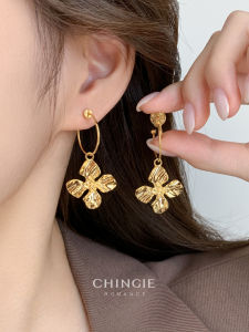 Extravagant Golden Flower Hoops Earrings Unique Beautiful Clip-Ons for Women Luxury Fashion Jewelry No Piercing Required