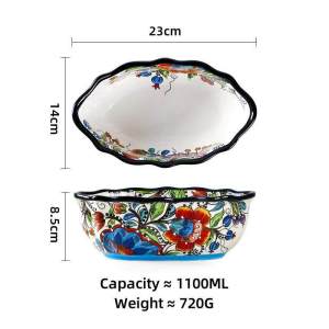 OMK American Style Hand-painted Underglaze Ceramic Bowl Extra Large Salad Bowl Home Tableware Natalia Series