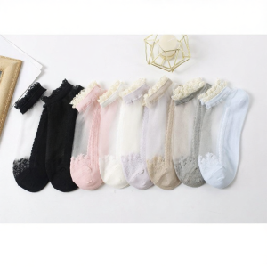 Sweet Japanese Lace Thin Comfortable Cotton Bottom Crystals Short Socks