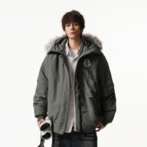 Vintage American Style Fur Collar Parka Cotton Coat Warm Thick