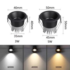 Anti-Corrosion Dimmable LED Downlight 3W 5W Anti-Glare Led Ceiling Lamp LED Spot Lighting Bedroom Kitchen COB Recessed Downlight
