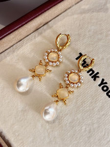 Long Drop Pearl Earrings Womens Fashion Jewelry Gold Plated Moonstone Teardrop Earrings Luxury Sensation Elegant Drop Earrings