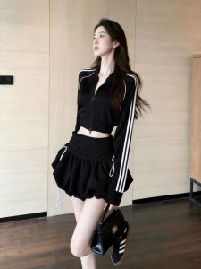 DANTING | Youthful Leisure Sport Black Short Hoodie Set