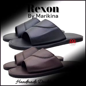Marikina Rexon Mens Double-Cushion & Stitched Open-Toe Leatherette Non-Slip Slippers