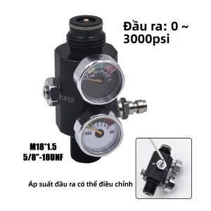 Trạm Nạp Khí Nén Điều Chỉnh Áp Suất Kép HPA Với Van Khí Dạng Chốt Đầu Ra 0-3000psi Ren M18*1.5/5/8-18UNF Dùng Cho Thiết Bị Chơi Paintball