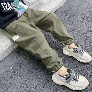 Boys Cotton Linen Summer Thin Mosquito Proof Casual Loose Long Trousers Korean Style Workwear Pants for Kids Age 2-14