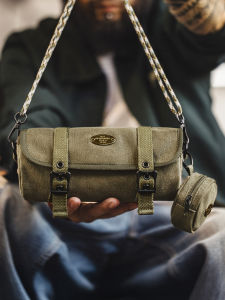 Maden Casual Canvas Cylinder Bag Commuter Sub-Mother Coin Purse Mens Crossbody Bag Leisure Pure Color Square Shape