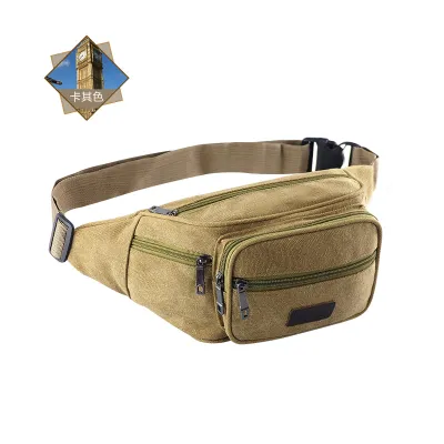 Large Capacity Canvas Waist Bag Unisex Outdoor Sports Fishing Traveling Money Bag Multi-Layer Wear-Resistant Tour Chest Bag