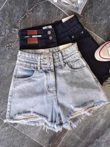 High Waist Denim Shorts Womens Mini Skirt Style Frayed Hem A-Line Cut Slimming Hot Pants Summer Fashion Trend 2023