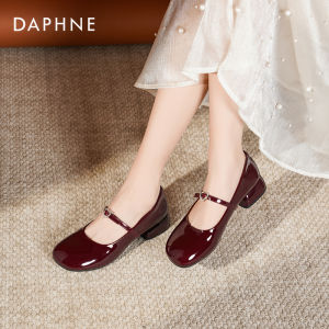 Daphne Red Mary Jane Shoes Womens Spring Autumn New Thick Heel Versatile French Vintage Single Shoes Fashionable Casual Loafers