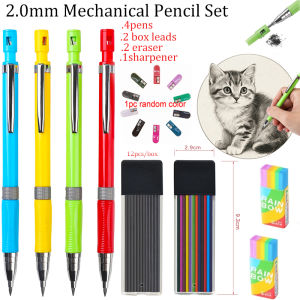 2.0mm Mechanical Pencil Setwith 24Refills & Eraser Built-in SharpenerThick Lead Drafting Pencil for Writing Drawing Sketching