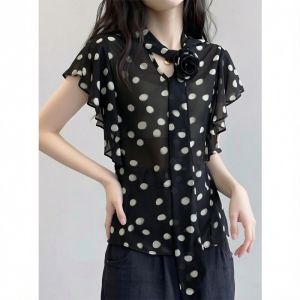 AIYITI | French Style Polka Dot Butterfly Sleeves Big Size Blouse