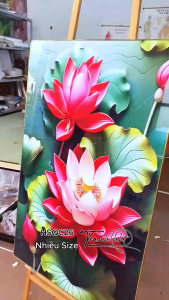 Khung tranh hoa sen tranh sen tráng gương Tranh hoa sen cá chép cát tường như y tráng gương treo tường HSQC26