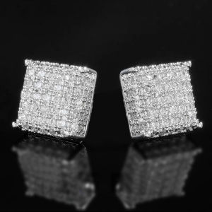 Huitan Women Men Stud Earrings Classic Square Shaped Ear Stud Piercing Sparkling Cubic Zirconia Daily Wearable Versatile Jewelry