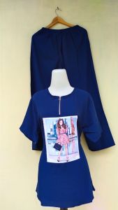 Setelan emblem sablon viral rayon atasan pendek celana panjang/one set emblem rayon kekinian