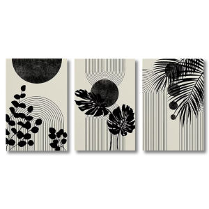 3 Piece Canvas Print Poster Wall Art Painting Geometrid Plant Collage Abstract Shapes Illustrations Boho Living Room Home Decor