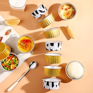 10PCS Baking Pastry Tools Air Fryer Baking Special Tinfoil Pudding Bowl Cup Reusable Aluminum Foil Tin Cup Pudding Cake Mold Air Fryer Tinfoil Box Small Baking Tray Tinfoil Cups