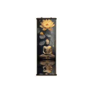 VIKAMA Black Gold Buddha Lotus Wall Tapestry Golden Flower Meditation Zen Spiritual Scroll Art Home Decor Soft Durable Cozy Gift