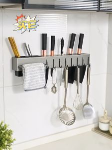 Giá Đựng Đũa Thìa Cài Dao Kéo Đa Di Năng Có Móc Treo Di Động Kèm Thanh Treo Khăn Tiện Lợi - Tặng Kèm Ốc Vít Và Keo CB25