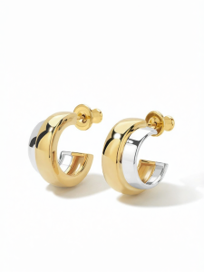 Silver and Gold Colored C-Shaped Earrings S925