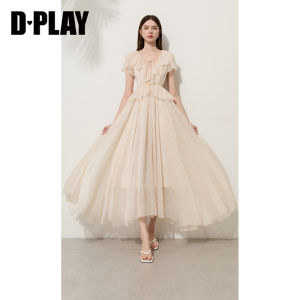 D-PLAY | Vacation Style White V-Neck Ruffled Waist-Cinching A-Line Dress