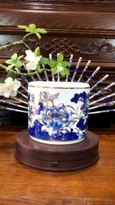 [VẼ VÀNG KIM] Bát lư hương cắm nhang vẽ hoa sen men trắng phong thủy bày bàn thờ cúng gia tiên Bát Tràng