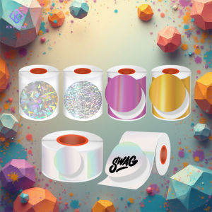 KAYSION 30/50mm Round Laser Thermal Label Paper Scratch-Resistant Durable Holographic Label Silver/ Gold/Purple Optional