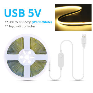 5V Tuya Smart Life WiFi USB COB LED Strip Ultra Bright 320LEDs/m Flexible Tape Ribbon COB Lights RA90 Works Alexa Google Home