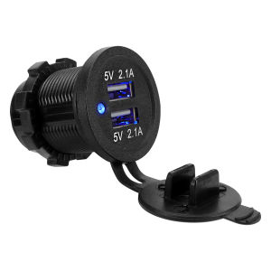 12V 24V Dual USB Car Charger Socket USB C PD & QC 3.0 Fast Charging Port with Indicator Light for Car Boat Motorcycle RV