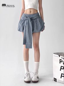 MUYUZI | High Waist Slim Fit Plaid Puff Shorts