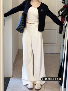 American Style High Waist Loose Fit Straight Leg Denim Jeans Womens 145 Small Size Pleated Design Drapey Wide Leg Pants