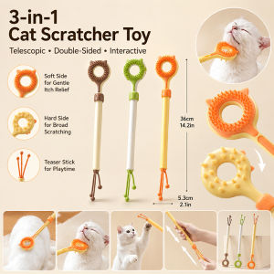 3 in 1 Telescopic Cat Tease Toy Double Sided Cat Massage Stick Interactive Cat Teaser Wand Pet Itch Relief Toy for Indoor Cats