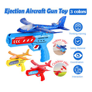 LED Airplane Launcher Foam Plane Toy Kids Gun Shooting Eject Flying Aircraft Toy Outdoor Sport Game Kids Children Gift Kapal Terbang
