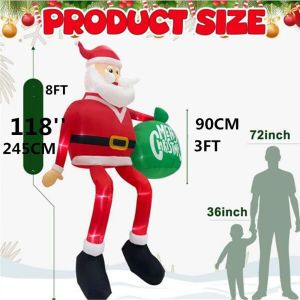 8FT Christmas Inflatable Sitting Santa Holding Gift Bags Built-in LED Lights Outdoor Home Cafe Decoration Party Yard Xmas Decor