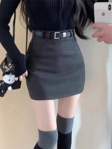 กระโปรงทรงเอเอวสูงสีเทา ทรงเข้ารูป ป้องกันแสง กระโปรงทรงเอ ฤดูใบไม้ร่วง/ฤดูหนาว กระโปรงทรงเอเอวสูง กระโปรงทรงเอเอวสูง