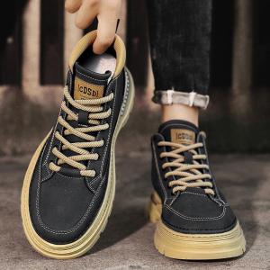 Casual High Top Martin Boots Mens Lightweight Comfortable Inner Heightening Autumn Winter Black Short Boots Leisure Style