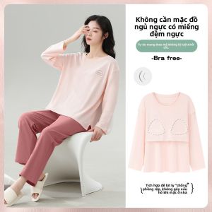 Bộ đồ ngủ nữ MiiOW  vải cotton cổ tròn có đệm ngực dài tay - mùa xuân thu