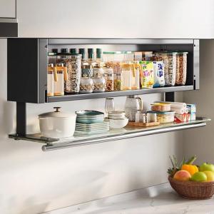 Kitchen Wall Mounted Pull down Spice Storage Rack No Drilling Required L-Shaped Triangle Design ABS Stainless Steel Material