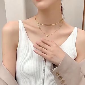 LL double layer love heart Titanium Steel temperament Necklace for women N8301