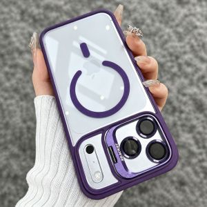 Magnetic Lens Film Protector Stand Case For iPhone 18 Pro Max 17 16 15 14 13 12 Pro Max Plus For Magsafe Shockproof Clear Cover