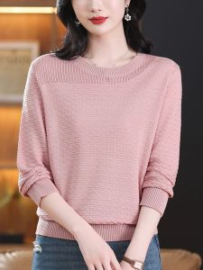 Spring Autumn Womens Loose Knitted Sweater Thin Base Layer Top Fashionable Versatile Outerwear Breathable Soft Long Sleeve