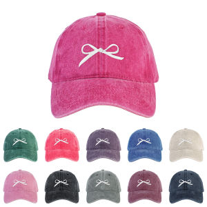 หมวกเบสบอลผู้หญิงปักโบว์ย้อนยุคล้าง ปรับขนาดได้ กันยูวี เหมาะสําหรับวันหยุดในเมือง