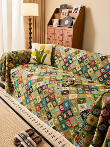 Bohemian Jacquard Cotton Linen Sofa Cover All-Season One-Piece Anti Scratch Sofa Towel Color Plaid Multifunctional Blanket