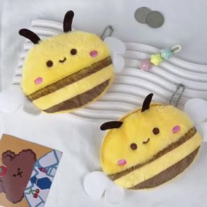 Sanrio | Cute Bee Plush Coin Purse Kids cartoon Animal doll Bee Money Bag Bag Pendant Fashion Storage Bag Small Bag Office Storage