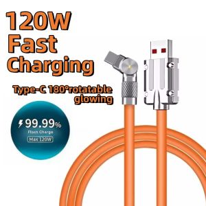 120W 7A Fast Charge USB Type C Cable 180 Degree Rotation Elbow Cable for Game for Xiaomi Redmi Honor Phone Charger USB C Cable