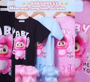 ĐẦM SUÔNG THUN CHÍNH PHẨM PHỐI 2 TÙNG BÍ IN BABYTHREE HOTTREND BÉ GÁI TỪ 12-50KG CHO BÉ GÁI